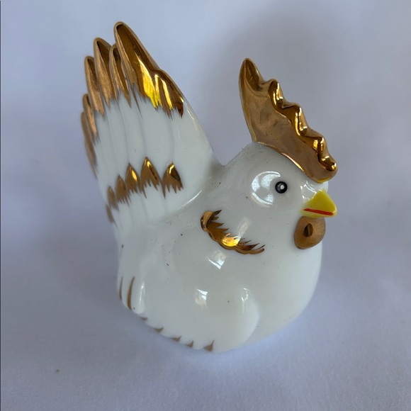 Japanese Porcelain/Ceramic Gold and White Hooster & Hen Figurines - Picture 7 of 12